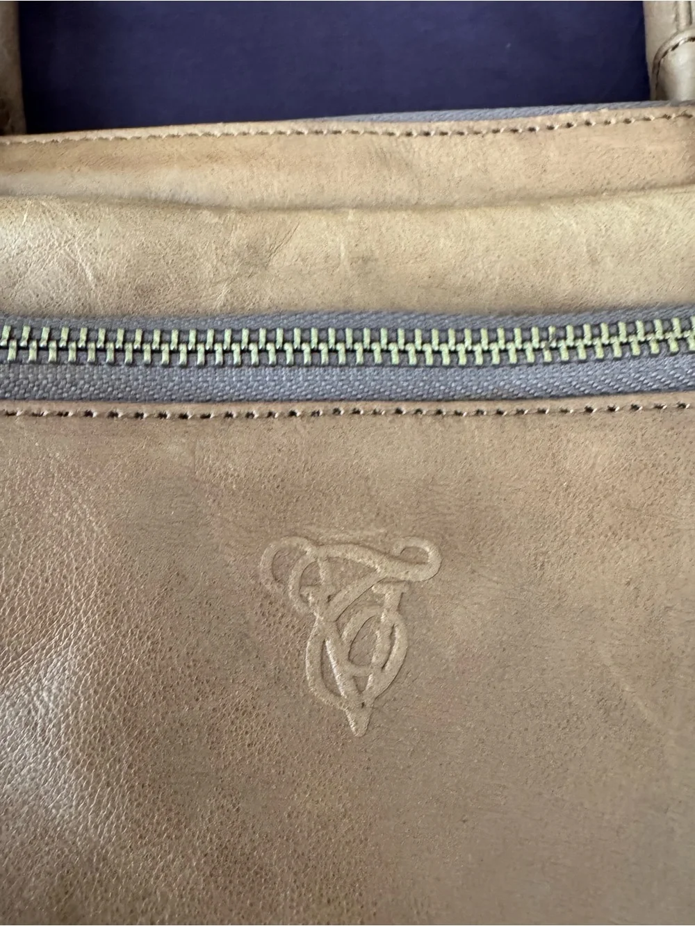 Tre Vero Cognac Leather Satchel with Gold Hardware